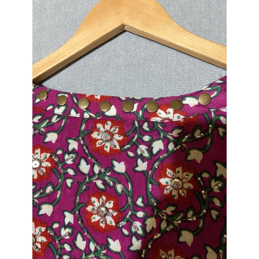 FREE PEOPLE Women Multicolor Long Flare Sleeve Boho Peasant Style Blouse Sz L - Picture 14 of 15